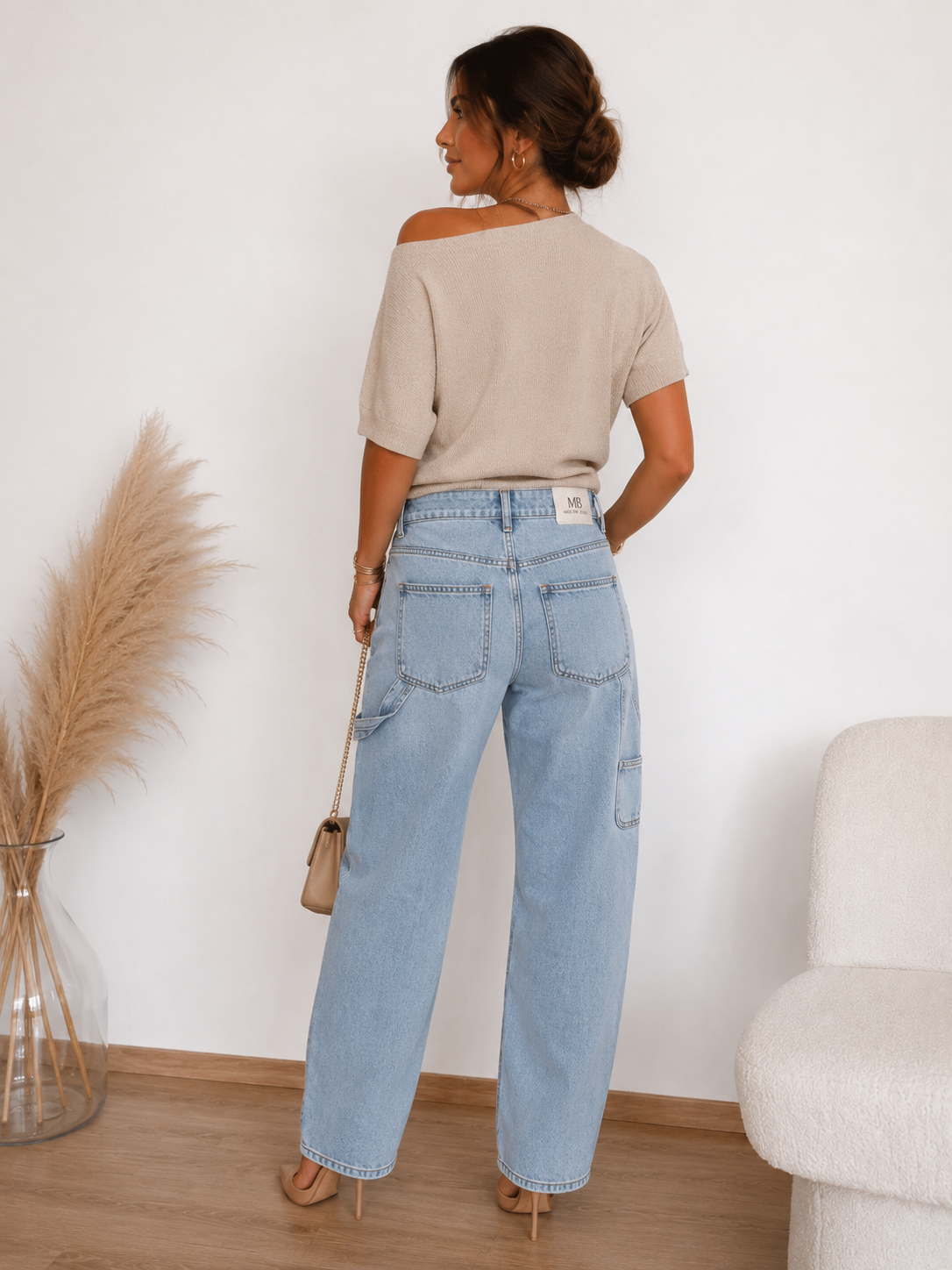 Jean Cargo Wide Leg Bleu Clair