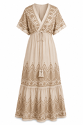 Robe Longue Bohème Brodée – Beige
