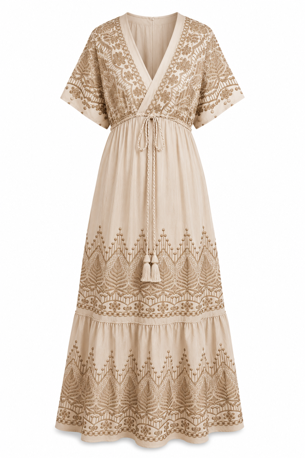 Robe Longue Bohème Brodée – Beige
