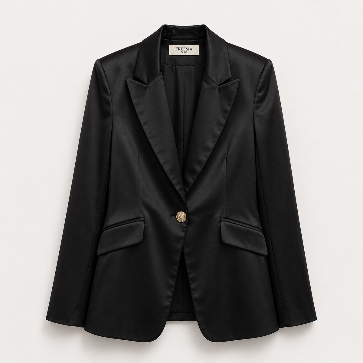 Blazer satiné Noire – Élégance intemporelle