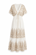 Robe Longue Bohème Brodée – Blanche