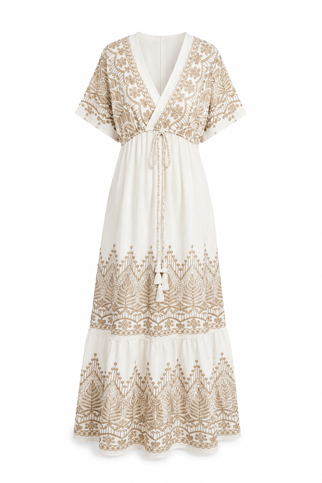 Robe Longue Bohème Brodée – Blanche