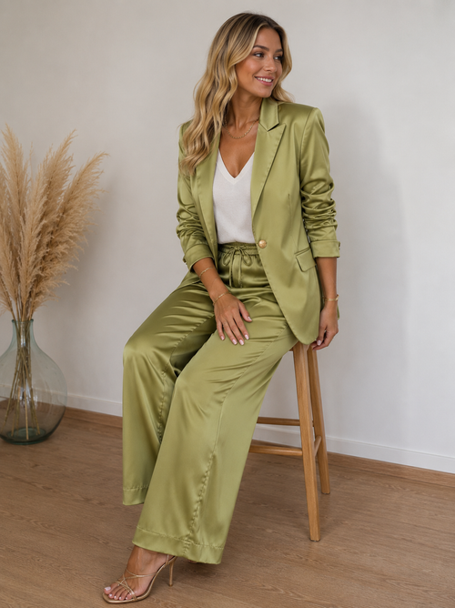Blazer satiné Vert Olive – Élégance intemporelle