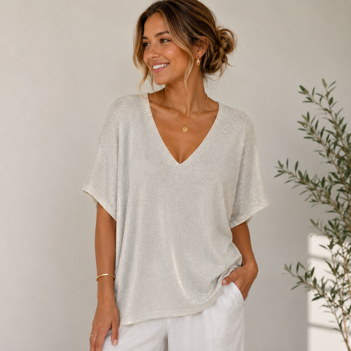 Haut Maille Lurex – Gris Argenté  Scintillant ✨