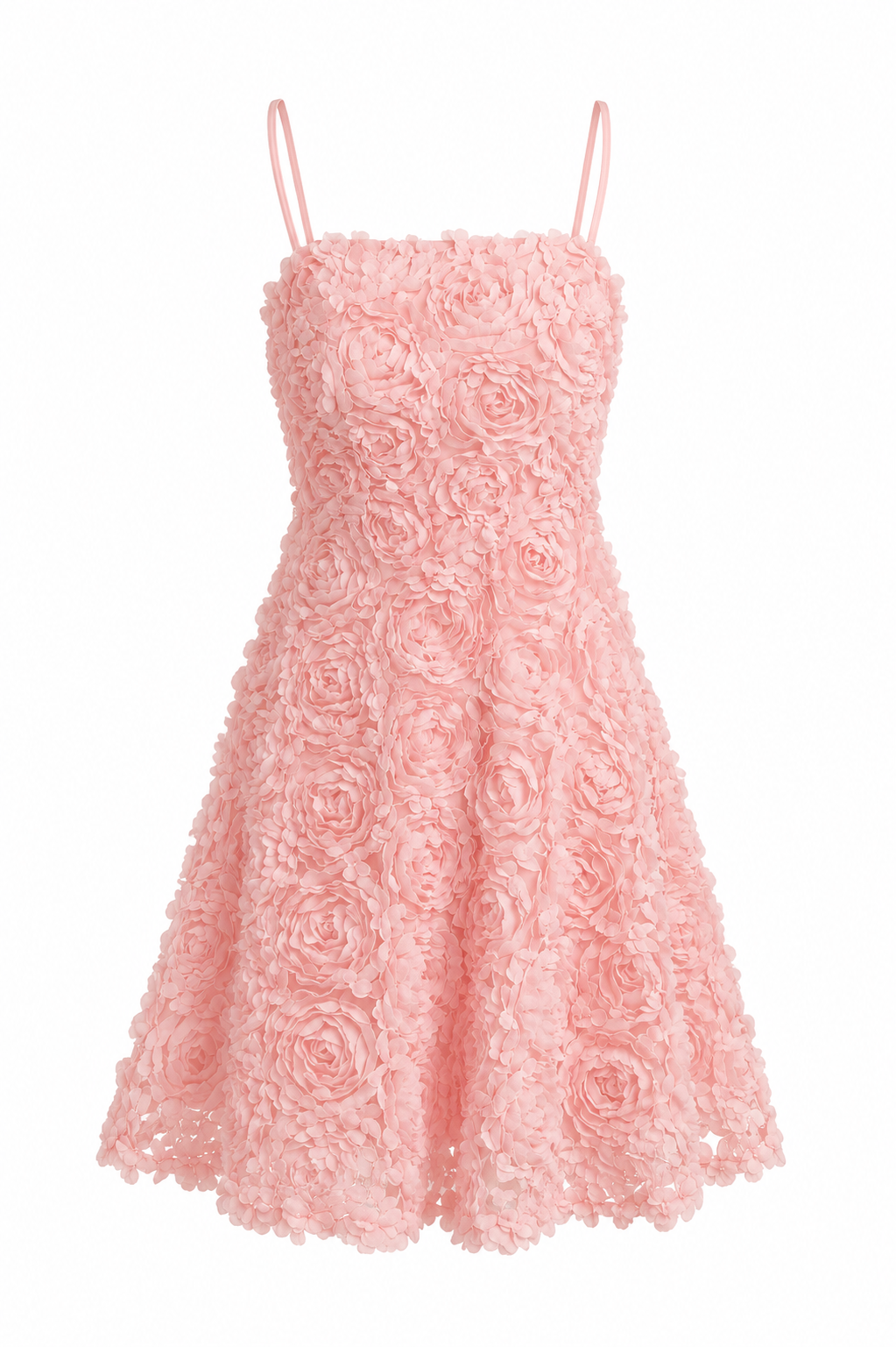 Robe Courte Fleurie 3D – Rose Poudré