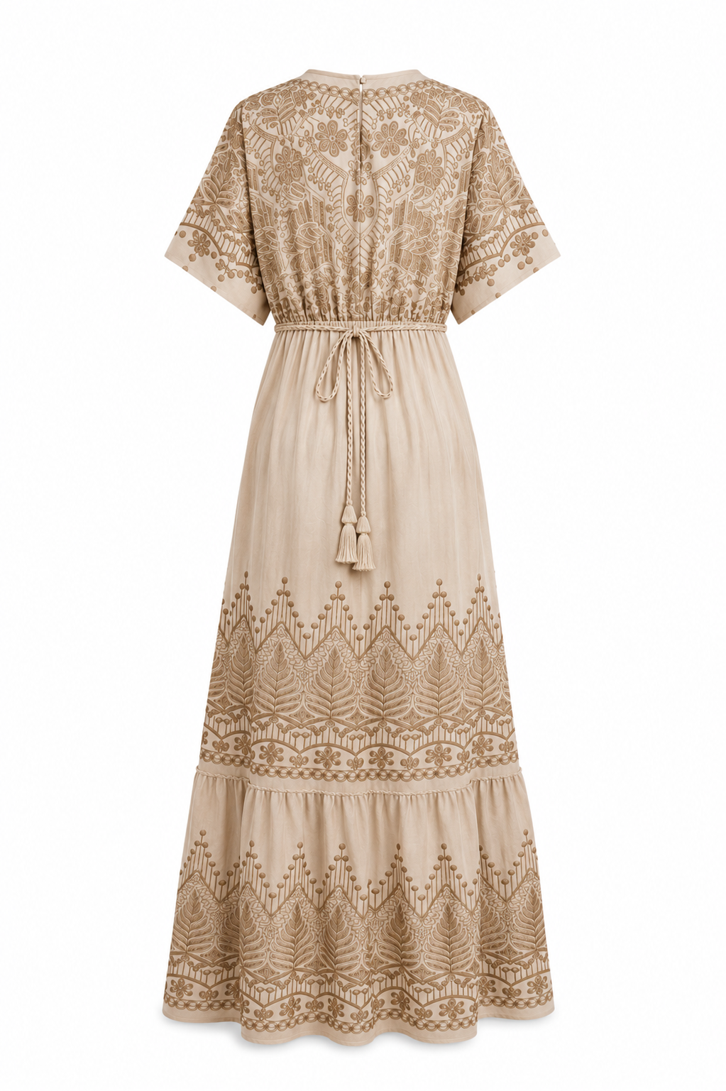 Robe Longue Bohème Brodée – Beige