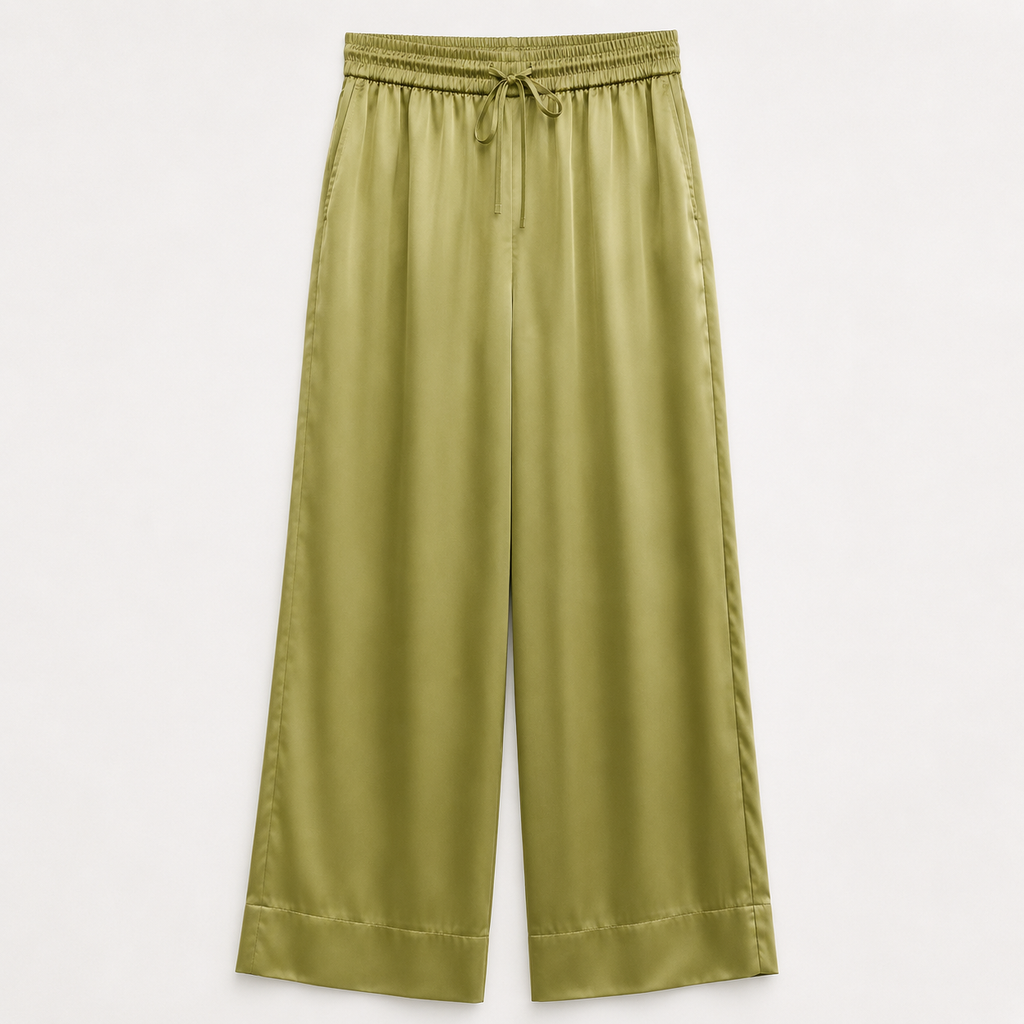 Pantalon satiné vert olive – Élégance & confort
