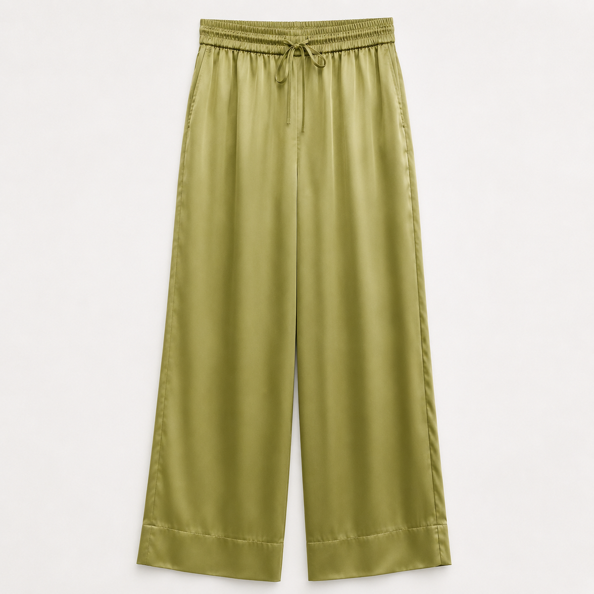 Pantalon satiné vert olive – Élégance & confort
