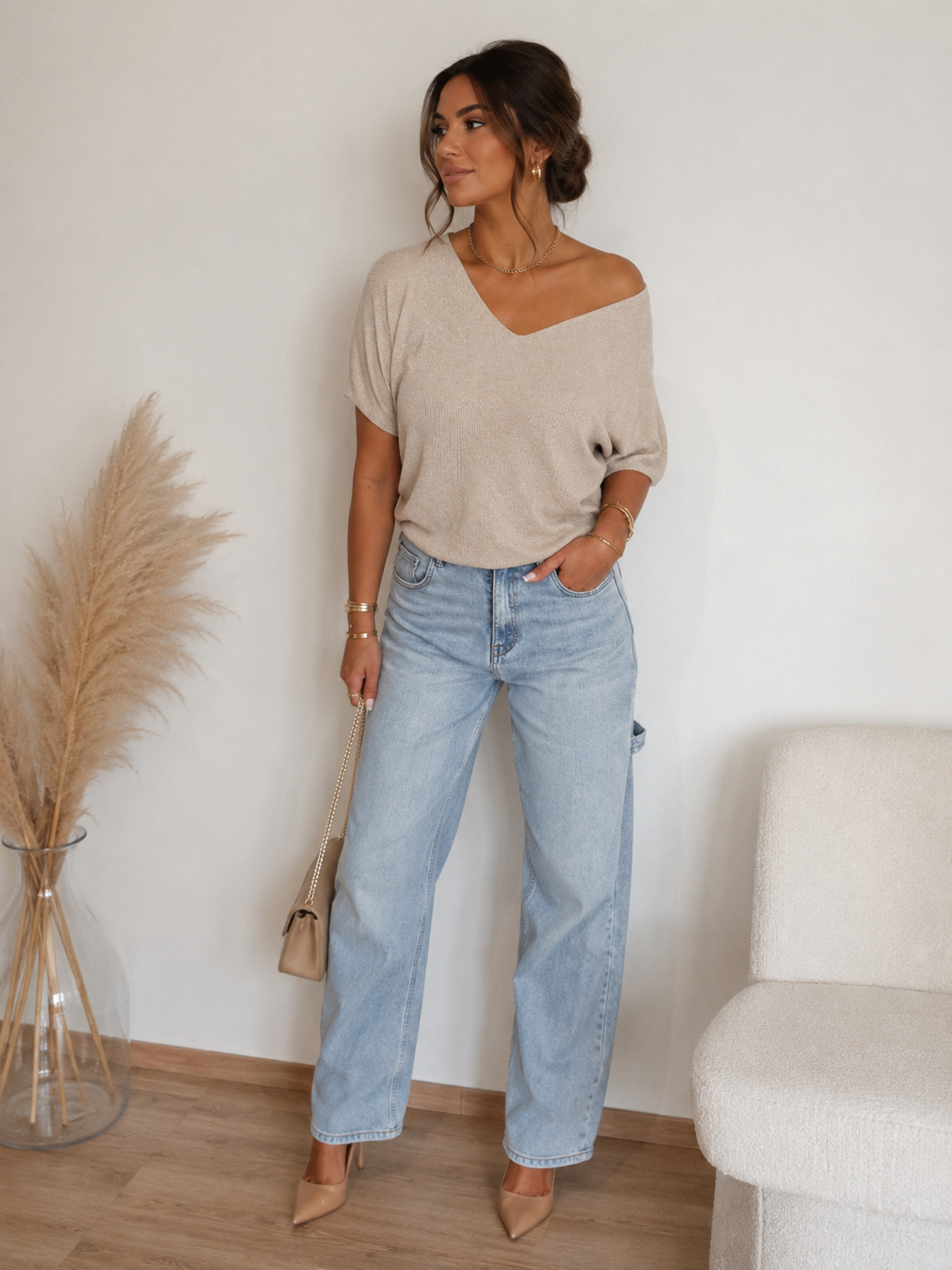 Jean Cargo Wide Leg Bleu Clair