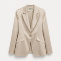 Blazer satiné Beige – Champagne -Élégance intemporelle