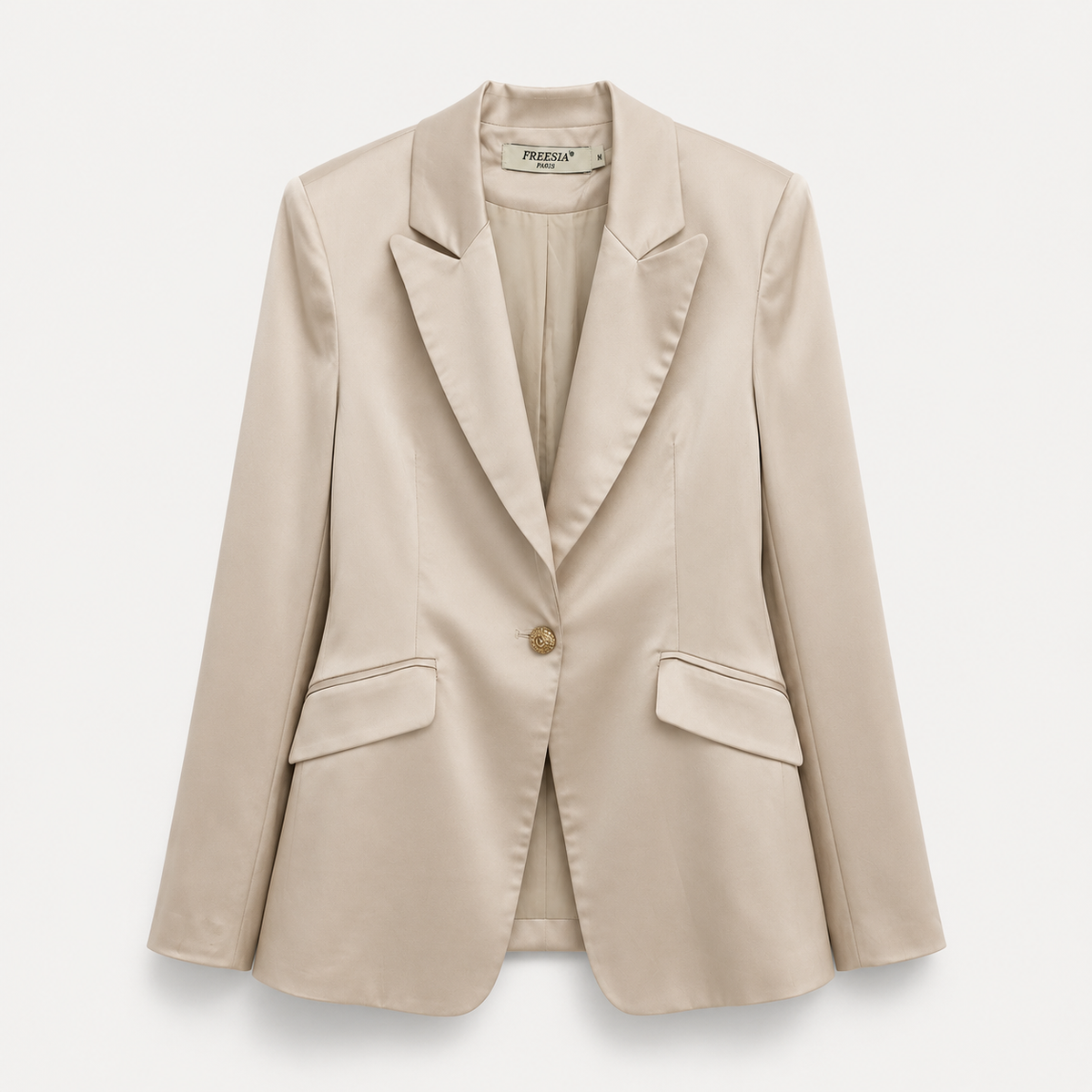 Blazer satiné Beige – Champagne -Élégance intemporelle