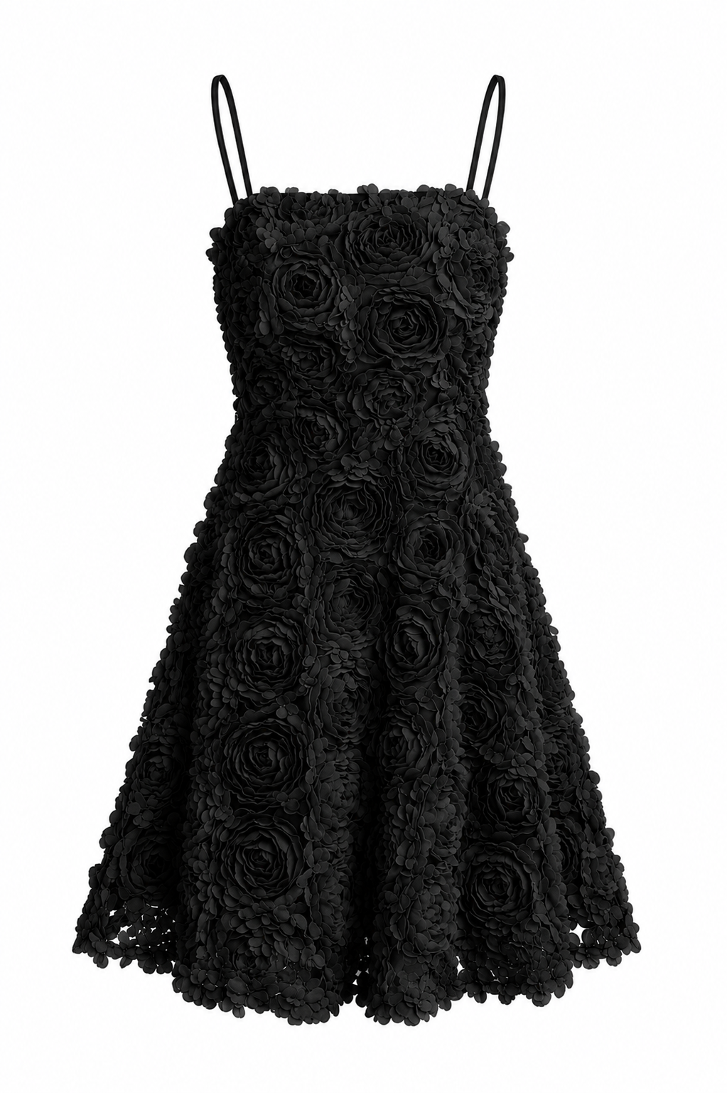 Robe Courte Fleurie 3D – Noire